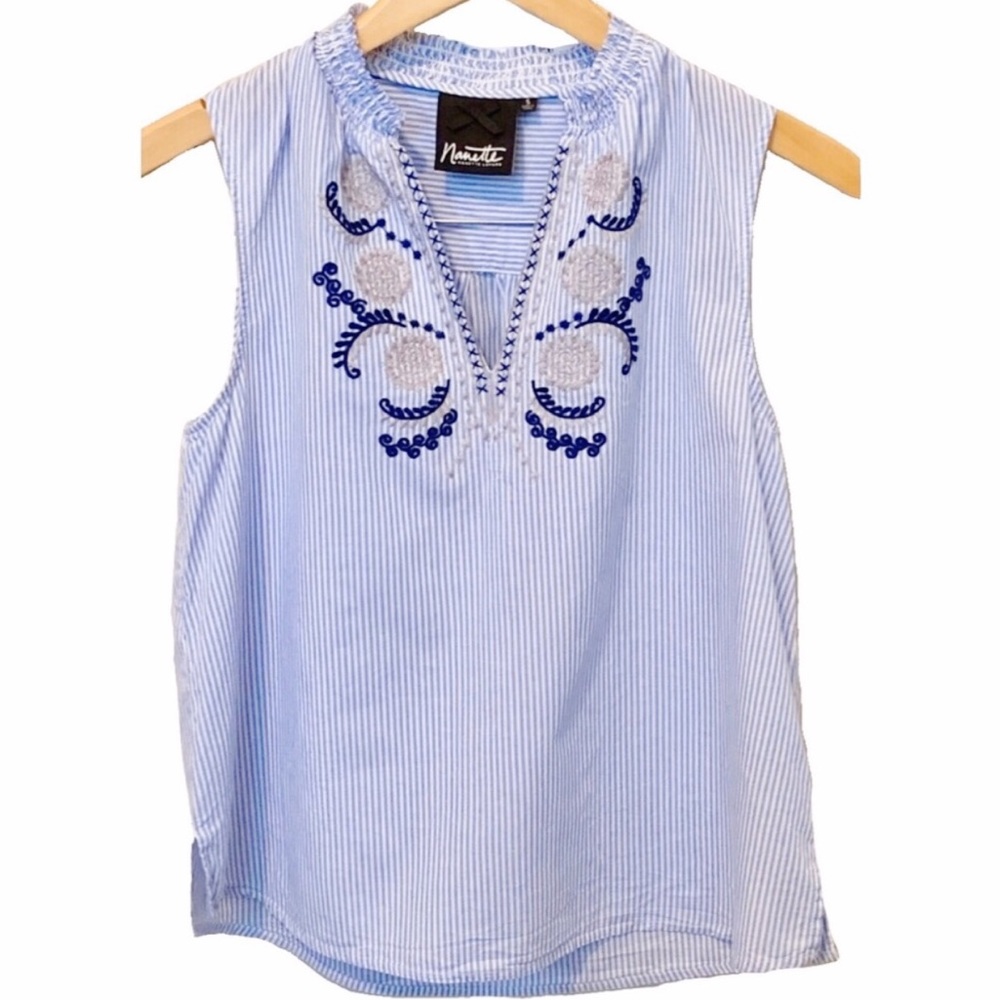 Nanette Lepore Blue Embellished Sleeveless Blouse
